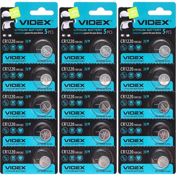 Батарейка CR1220 3В Videx 5шт для часов и пультов Киев