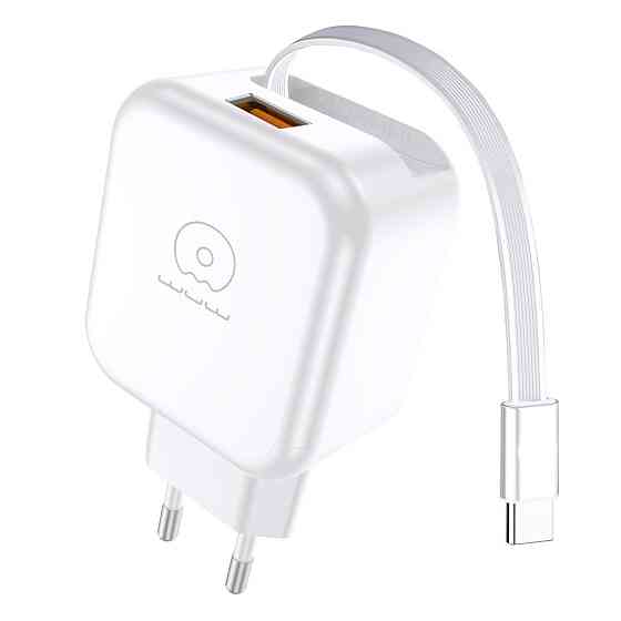 Мережевий зарядний пристрій з кабелем WUW-C268 12W fast charger USB A +retractable 70cm type c Cable Одеса