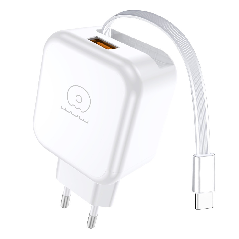 Мережевий зарядний пристрій з кабелем WUW-C268 12W fast charger USB A +retractable 70cm type c Cable Одеса - фото 1