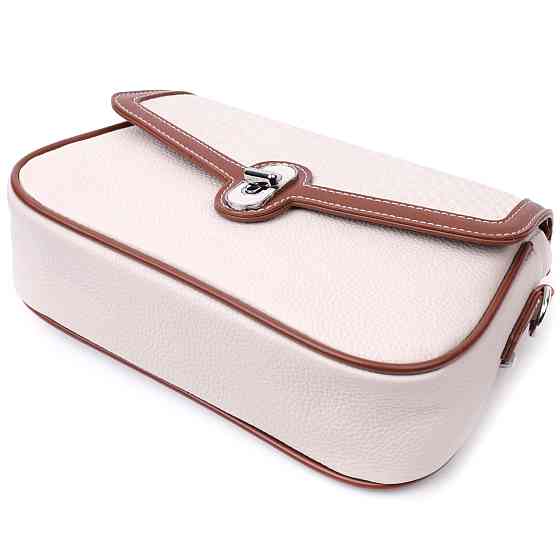 Красивая женская сумка на лето с фактурным клапаном из натуральной кожи Белая (Vintage) Киев