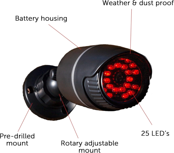 Камера-муляж Defender CCTV с 25 ИК LED, фальшивая камера видеонаблюдения для улицы и помещения, черная Киев