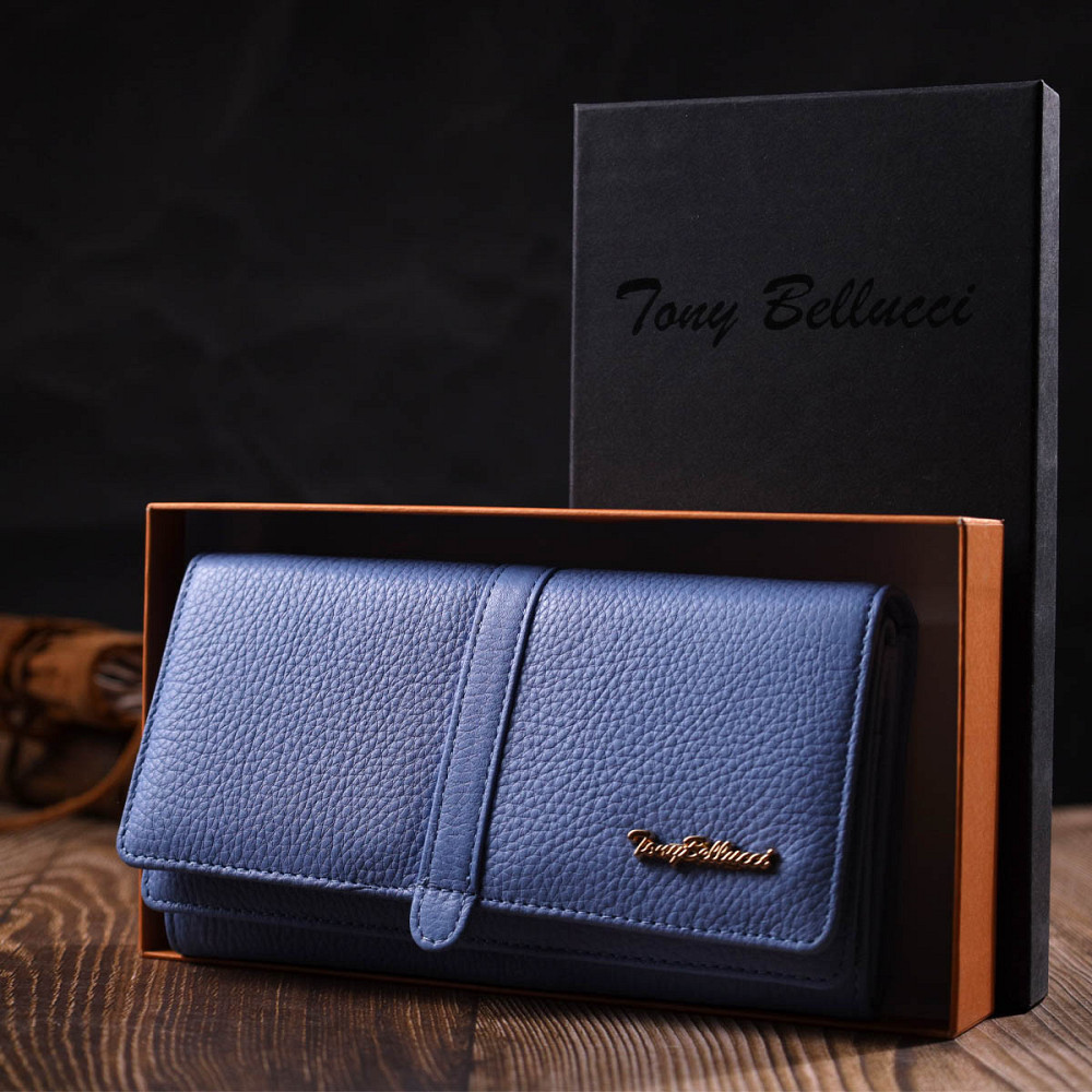 Красивый женский кошелек с большим количеством отделений из натуральной кожи Tony Bellucci 21962 Голубой Киев - изображение 8