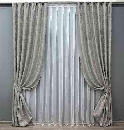 Комплект готових штор VR-Textil Льон мармур Pavliani VO № 1714ш сірий 150х275 см 2 шт (33-0614) Київ