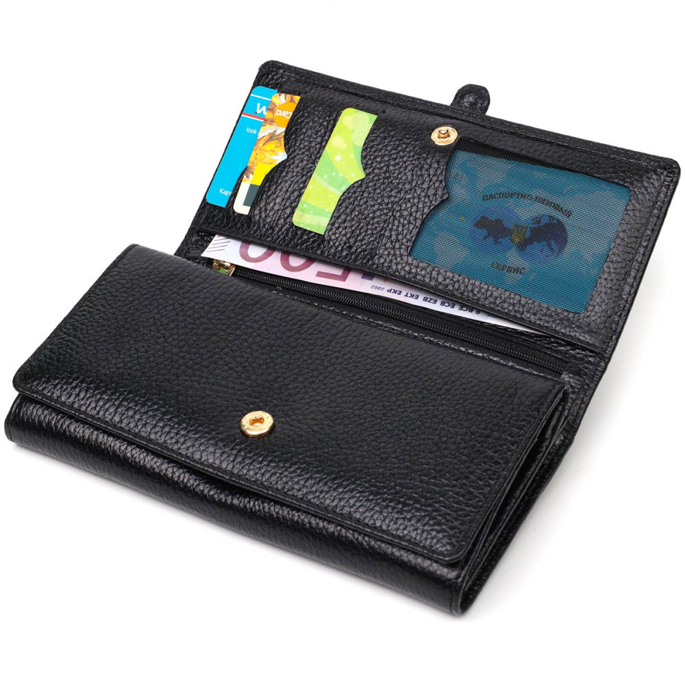 Классический женский кошелек с большим количеством отделений из натуральной кожи Черный (Tony Bellucci) Киев - изображение 9