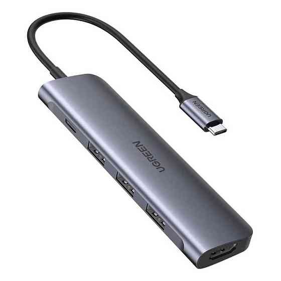 Многопортовый хаб Ugreen CM136 5-in-1 HUB Adapter 50209 (Серый, Type-C to 3xUSB 3.0/PD/4K HDMI) Николаев
