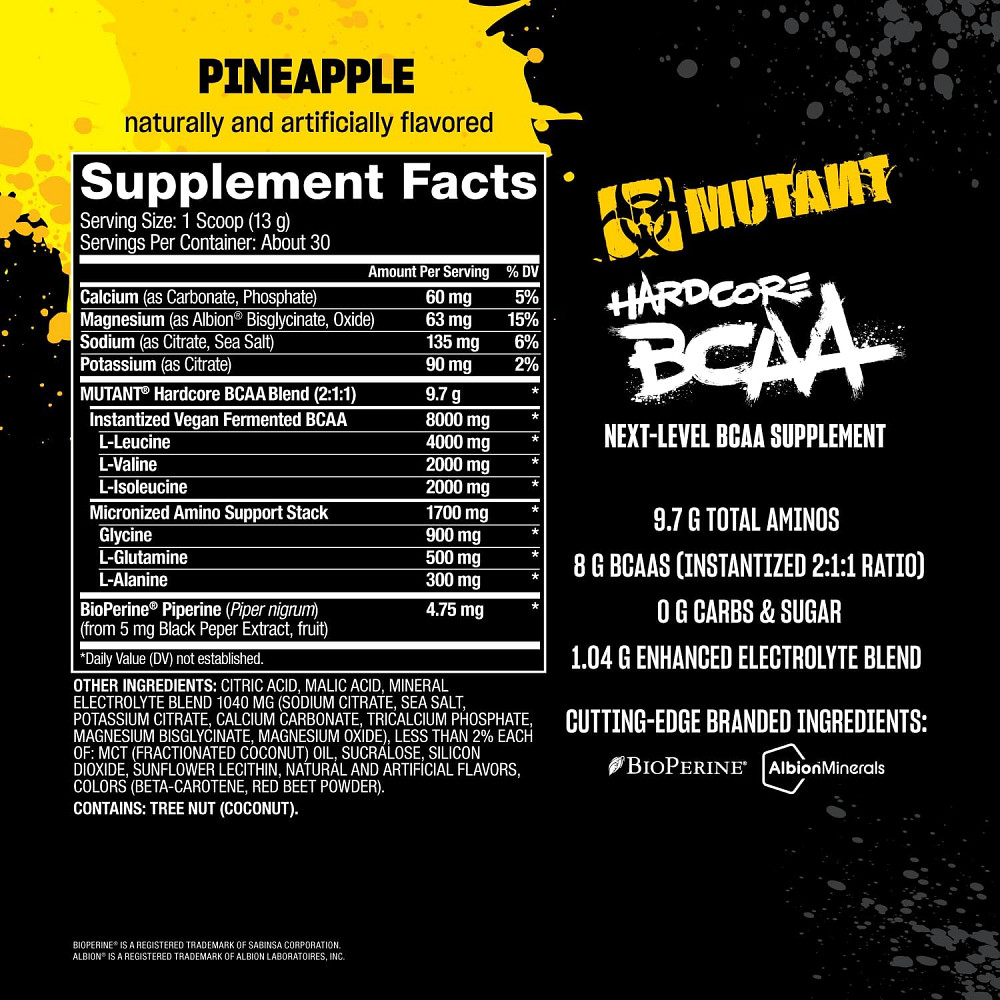 Аминокислотный комплекс Mutant Hardcore BCAA 390 г, Pineapple Луцк - изображение 2