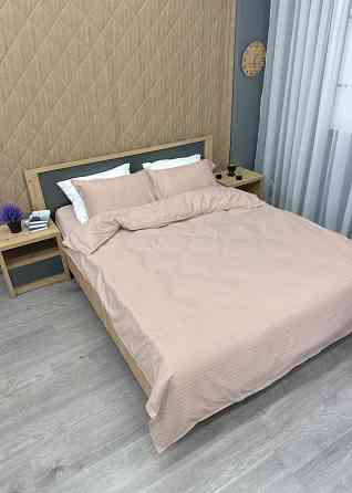 Комплект постельного белья Страйп-сатин Двуспальный 180х220 с простыней на резинке Таш (88-110) Киев