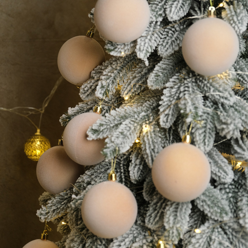 Набор новогодних игрушек на елку «Бархат» 18 шт D-8 см Бежевый елочные игрушки шарики украшения для елки Киев - изображение 3