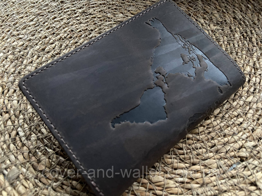 Обложка на паспорт из натуральной кожи карта мира ST Leather (crazy horse) Киев - изображение 9