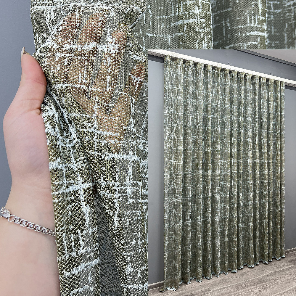 Тюль VR-Textil 1972т Жакард Хакі з блакитним 400х270 см (42-1012) Київ - фото 1