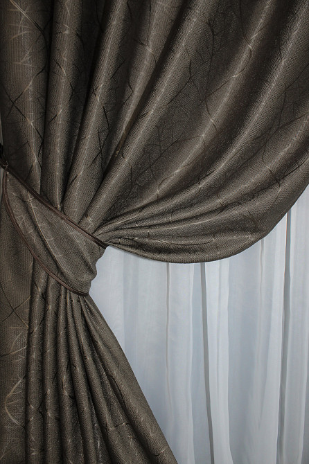 Комплект штор на люверсах VR-Textil Лен Саванна № 631ш Какао 150х250 см 2 шт (37-0109) Киев - изображение 4