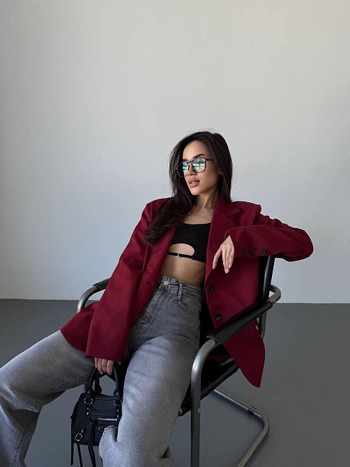 Жіночий класичний оверсайз піджак на підкладці костюмка Бордо, 42/44 Одеса - фото 5