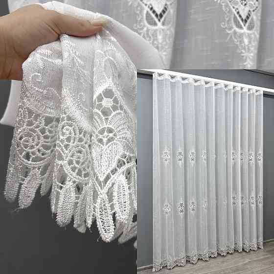 Тюль лен с кружевом цвет белый 1806т Киев