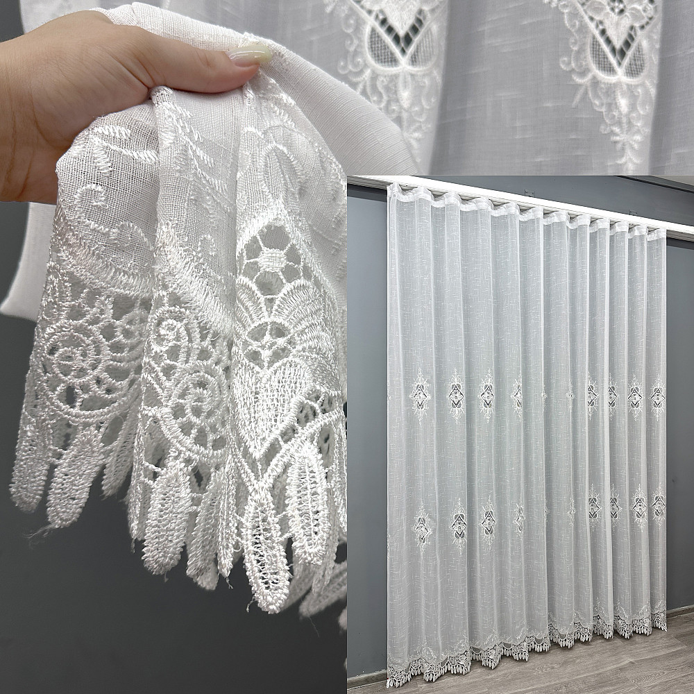 Тюль льон з мереживом колір білий 1806т Київ - фото 1
