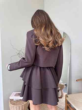 Женский стильный костюм двойка: пиджак и юбка креп-костюмка + подкладка Шоколад, 42/44 Одесса