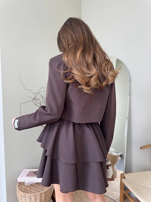 Женский стильный костюм двойка: пиджак и юбка креп-костюмка + подкладка Шоколад, 42/44 Одесса - изображение 3