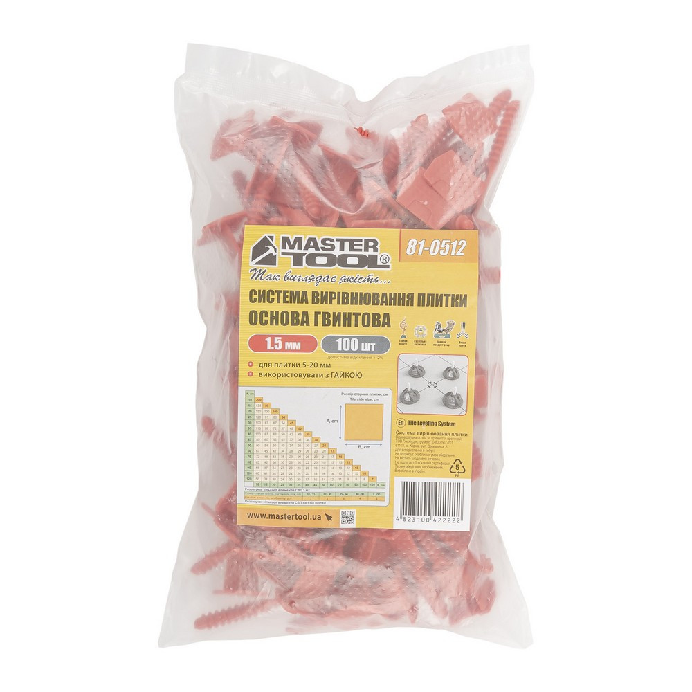 MASTERTOOL Система вирівнювання плитки MASTERTOOL ОСНОВА гвинтова 1.5 мм набір 100 шт 81-0512 Коломия - фото 3