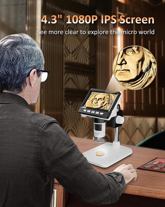 Цифровий мікроскоп Aopick 4.3” LCD 1000X з підсвіткою, USB для монет плат дітей годинників досліджень Windows Mac Київ - фото 2