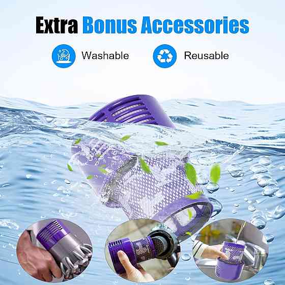 Акумулятор для пилососа Dyson V10 6000 мАг з фільтром і щіткою, змінний для Animal, Absolute, Motorhead, Fluffy, Total Clean Київ