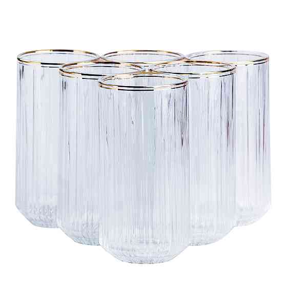 Набір склянок із 6 штук по 380 мл прозорий із золотим обідком HP552 Київ