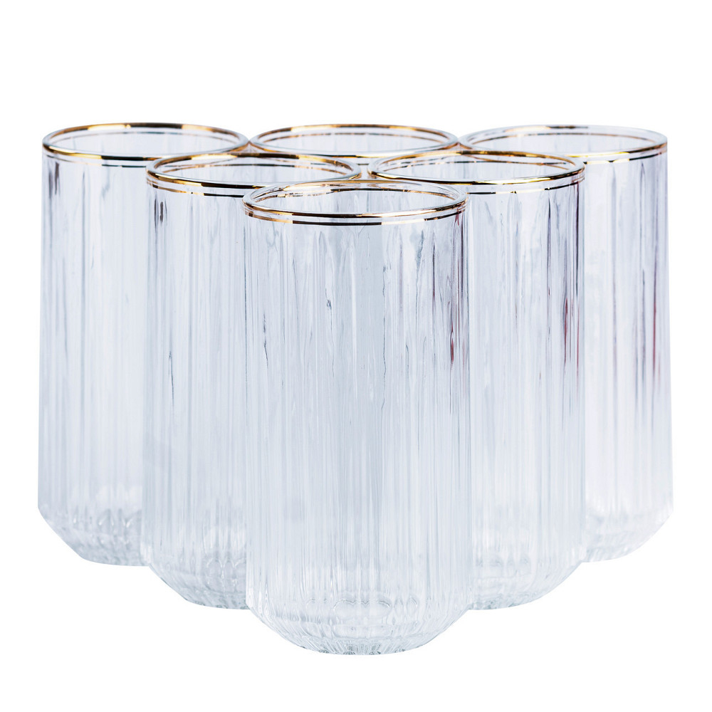 Набір склянок із 6 штук по 380 мл прозорий із золотим обідком HP552 Київ - фото 1