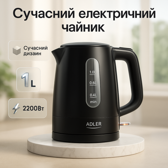 Электрический чайник с индикатором работы Adler AD 1380b 1л 2200Вт, Беспроводной электрический чайник FX-26 Львов