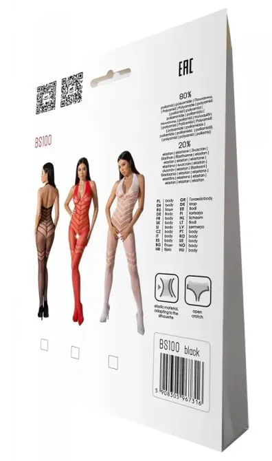 Бодістокінг з плетінням на животику Passion BS100 One Size, black, декоративний шов, з доступом Львов - изображение 7