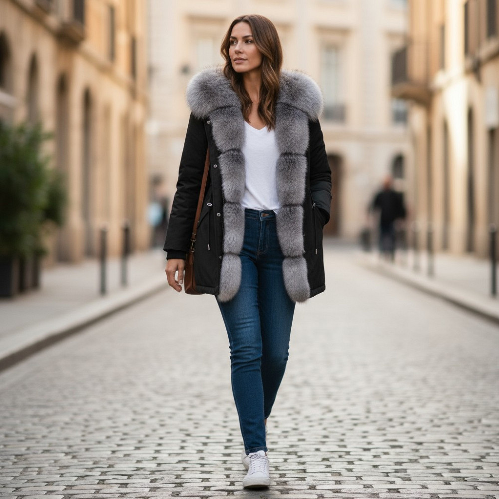 Парка жіноча з хутром блюфрост Чорний р44 75см Харків - фото 3