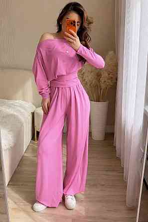 Жіночий стильний повсякденний костюм-двійка з віскози Рожевий Одеса