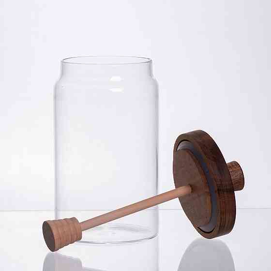 Медовниця скляна з кришкою та ложкою 900 (мл) медовниця баночка для зберігання меду 64486-3 Коломия