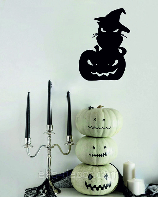 Декоративне настінне Панно «Хеллоуїн — гарбуз із котом», Декор на стіну 50*35 сі Київ - фото 6