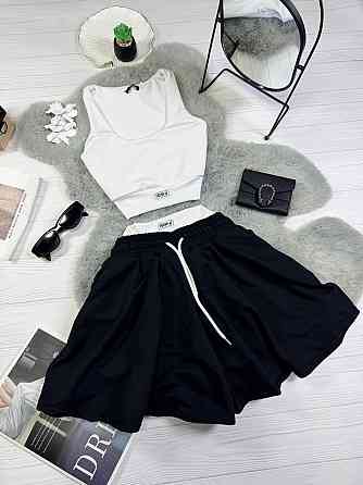 Жіночий стильний повсякденний літній костюм двонитка, натуральний еластичний мікродайвінг Чорний, 46/48 Одеса