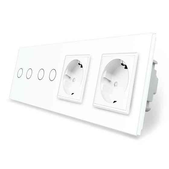 LIVOLO Сенсорний вимикач 4 сенсора (2-2) 2 розетки LIVOLO білий матовий скло Коломыя