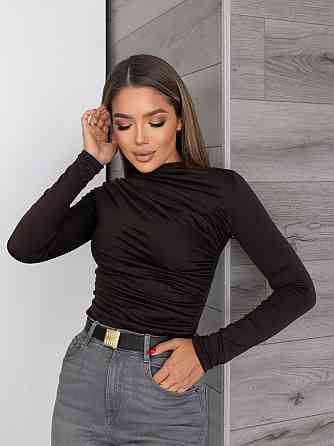 Базовий жіночий лонгслів з драпіруванням "Sweet" | Норма і батал Шоколадний, 50-52 Київ