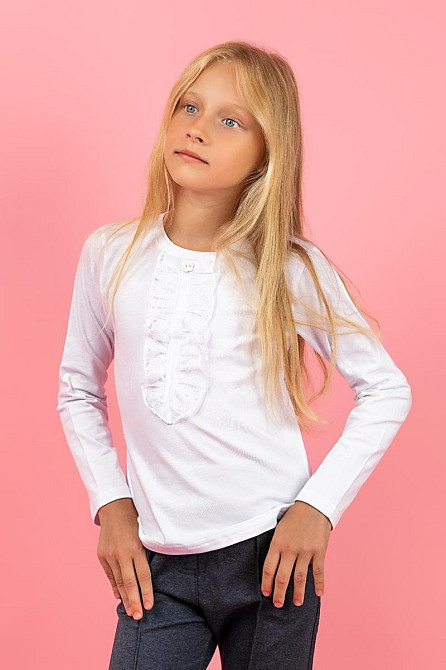 Блуза дитяча, біла топ 140 Крохатушка одяг Київ - фото 1