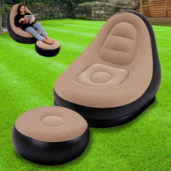 Надувное кресло с пуфом для отдыха AIR SOFA велюровое SM-27 Львов
