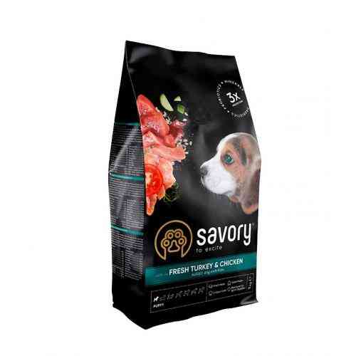 Корм сухой Savory Puppy rich in Fresh Turkey and Chicken для щенков всех пород со свежей индейкой и курицей 1 кг Киев