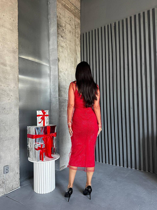 Женская элегантная вечерняя миди-платье вискоза и сетка молния Красный, 46/48 Одесса - изображение 8