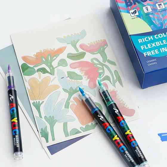 Маркеры акриловые набор 24 шт для рисования и творчества премиум качество, маркеры для ткани, дерева и керамики Каменец-Подольский