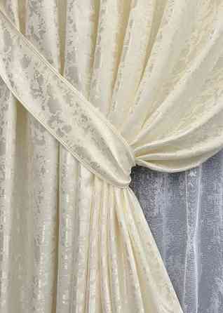 Комплект штор VR-Textil Льон Мармур 150х270 2шт і Тюль 600х270 1908ш-1400т Молочний з білим 71-136/5 Київ