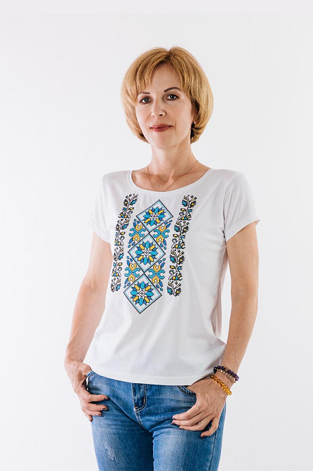 Вишиванка жіноча, біла, с коротким рукавом, топ Київ - фото 1