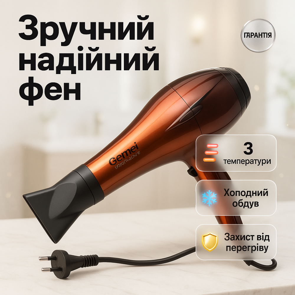 Портативный фен для укладки волос, Фен для разных типов волос с регулятором мощности и температуры LE-28 Львов - изображение 5