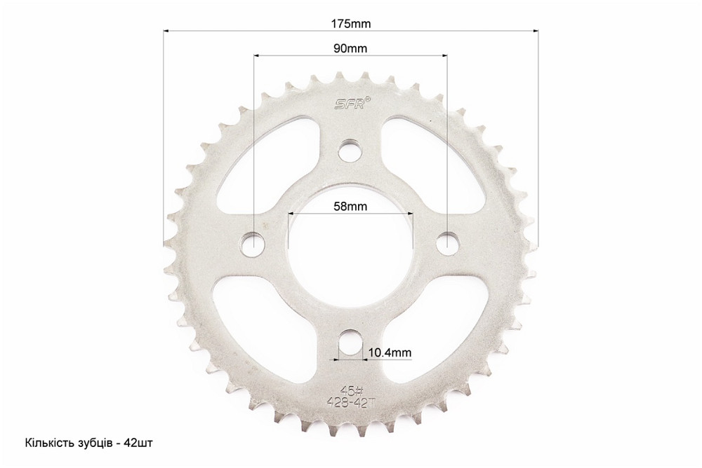 Зірка задня WY125 - 428-42Т - d=58; 4отв.*90mm (ZS125J спиці/BOXER ВМ/ВМX) Київ - фото 2
