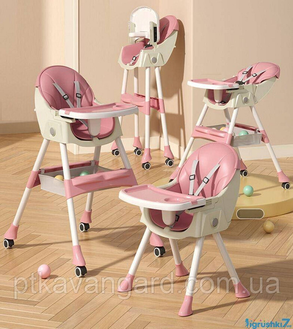 Дитячий стільчик для годування Toti FR- 30608 (знімний столик, опускна спинка) рожевий Хмельницький - фото 2