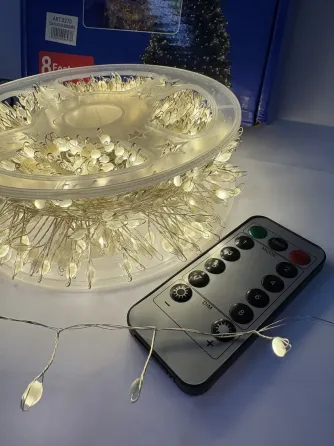 Гирлянда серебряный провод таймер пульт ДУ режимы 6Вт 30м 900LED (теплый белый) BS-LINE-30M900-WW-2 Одесса