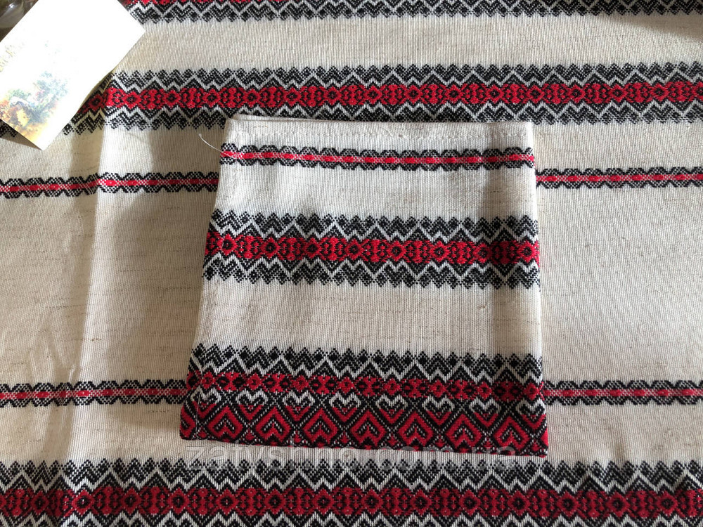 Червона вишита скатертина на льону з серветками. Київ - фото 10