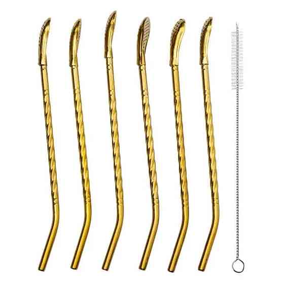 Многоразові ложки-трубочки 6 шт з щіткою, бронзові Київ