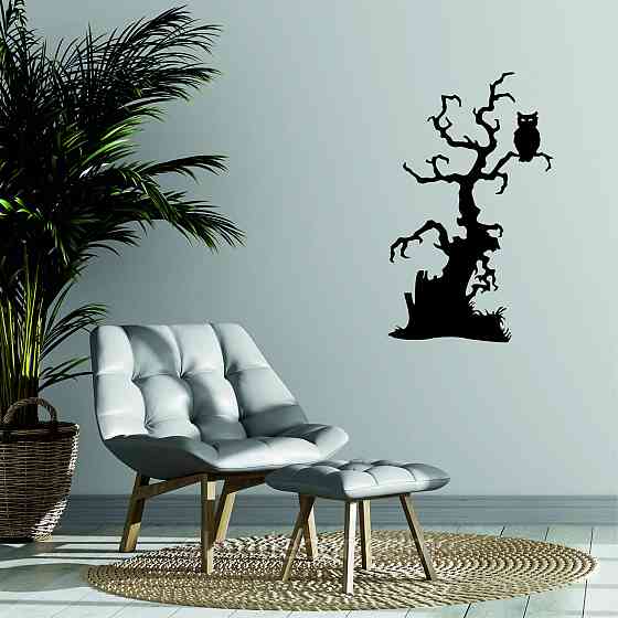 Декоративне настінне Панно «Хелловіїн, силует дерева», Декор на стіну 70*42 см, Чорний Київ