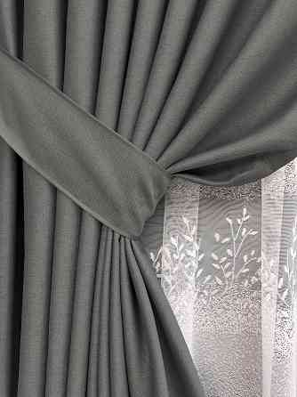 Комплект штор VR-Textil Шеніл 100х270 2шт і Тюль 400х270 1592ш-1680т Сірий з білим 71-195/2 Київ