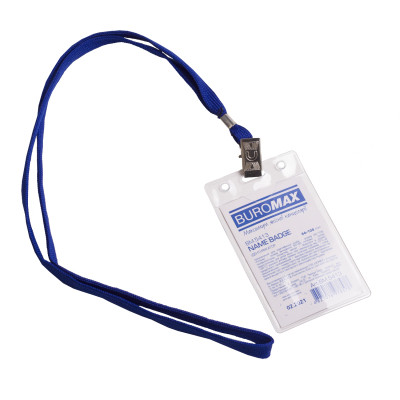 Бейдж Buromax вертикальный, 64 х 108 мм, со шнурком на клипе (BM.5413) Винница - изображение 1